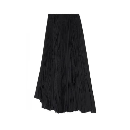 Mid-Rise Pleated Midi Skirt