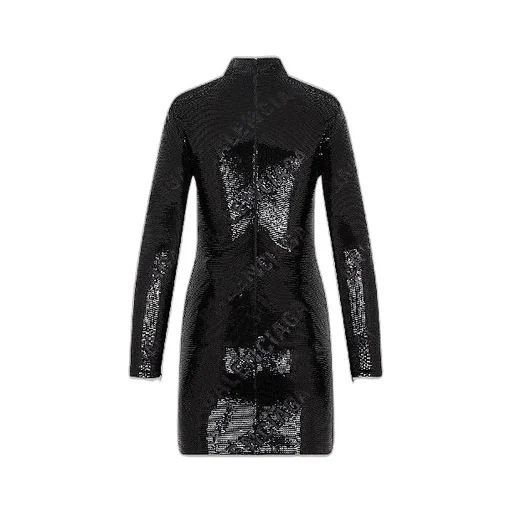 Logo Pattern Sequin High-Neck Dress