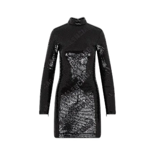 Logo Pattern Sequin High-Neck Dress