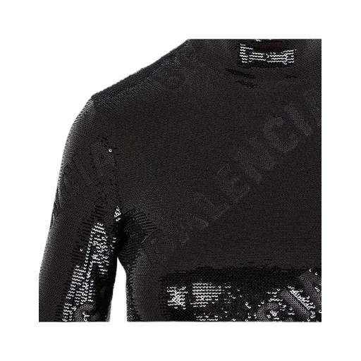 Logo Pattern Sequin High-Neck Dress