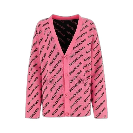 Allover Logo V-Neck Cotton Wool Cardigan