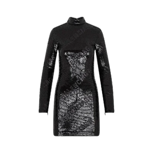 Logo Pattern Sequin High-Neck Dress
