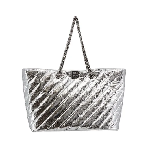 Crush Metallic Quilted Leather Tote Bag Large