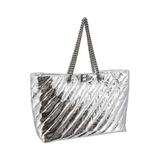 Crush Metallic Quilted Leather Tote Bag Large
