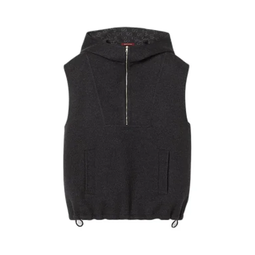 Embroidered Wool Silk Hooded Gilet