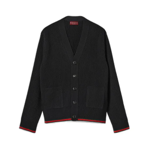 Wool Cashmere Rib Knit Cardigan