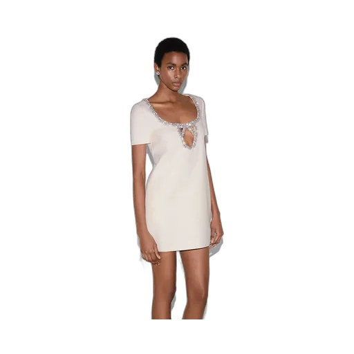 Embroidered Wool Silk CrÊPe Mini Dress