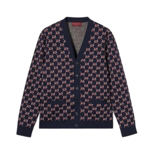 Wool Jacquard Cardigan With Gg Shadow