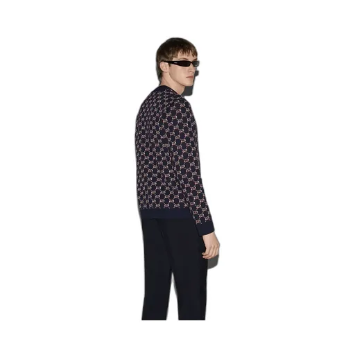 Wool Jacquard Cardigan With Gg Shadow