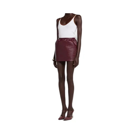 Diagonal Coated Wool Mini Skirt