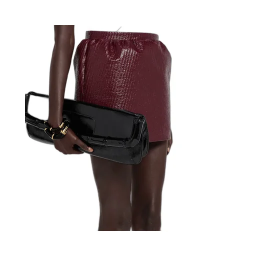 Diagonal Coated Wool Mini Skirt