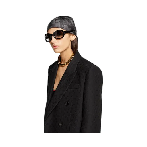 Gg Silk Wool CrÊPe Double-Breasted Coat