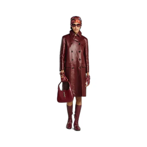 Shiny Leather Double-Breasted Coat