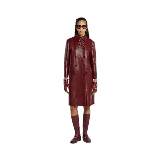 Shiny Leather Double-Breasted Coat