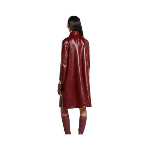 Shiny Leather Double-Breasted Coat