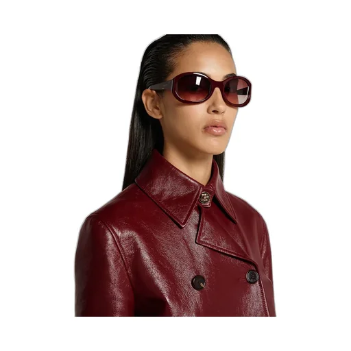 Shiny Leather Double-Breasted Coat
