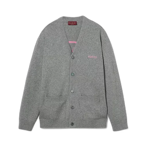 Wool Cashmere Cardigan With Intarsia