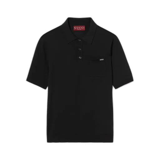 Fine Wool Knit Polo Top With Intarsia