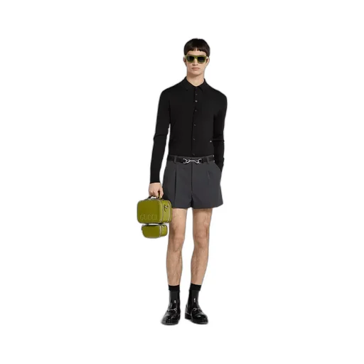 Fine Wool Knit Polo Top With Intarsia