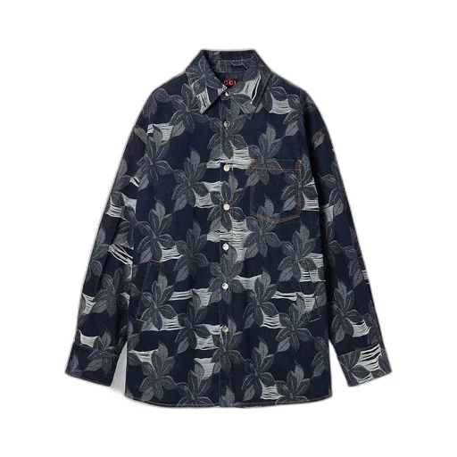 Cotton Denim Floral Jacquard Shirt