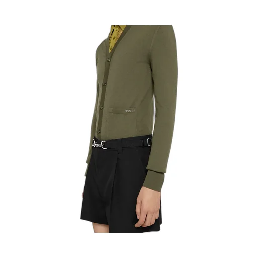Fine Wool Knit Cardigan With Intarsia