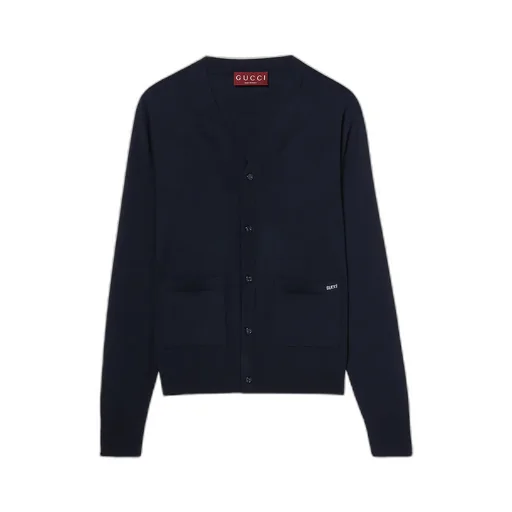 Fine Wool Knit Cardigan With Intarsia
