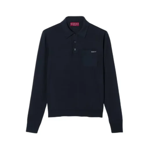 Fine Wool Knit Polo Top With Intarsia