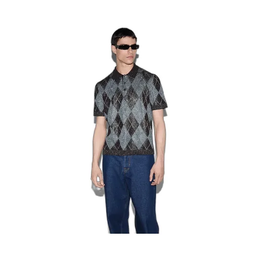 Viscose Lamé Argyle Knit Polo Shirt