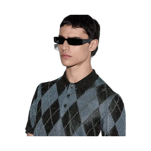 Viscose Lamé Argyle Knit Polo Shirt
