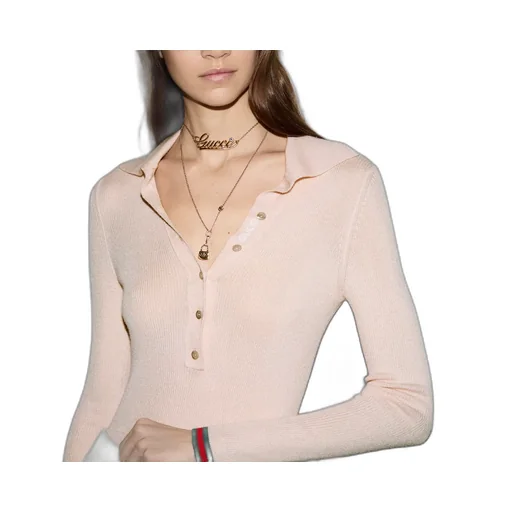 Cashmere And Silk Polo Top With Web