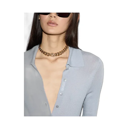 Cashmere And Silk Polo Top With Web