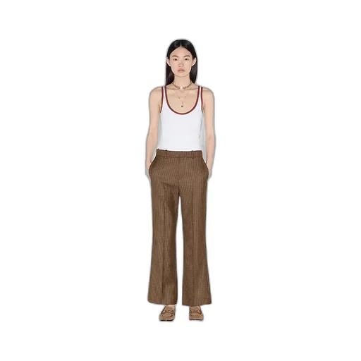 Embroidered Houndstooth Wool Trousers