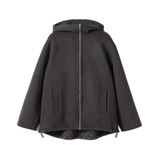 Embroidered Wool And Silk Hooded Jacket
