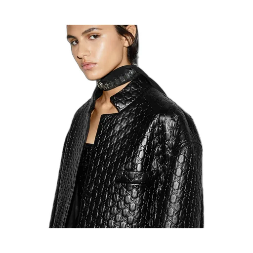 Gg Embossed Leather Jacket