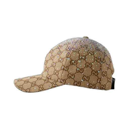 Gg Canvas Baseball Hat With Crystals