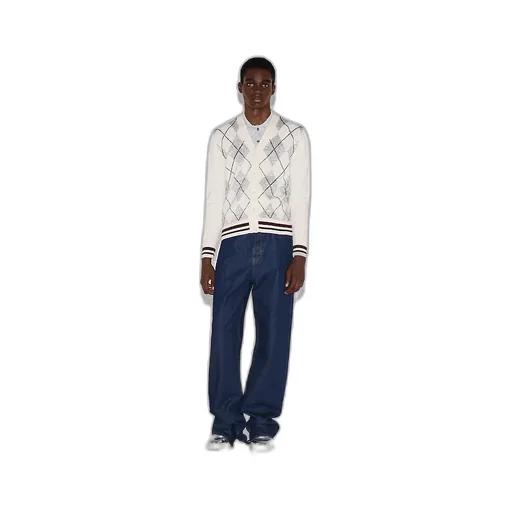 Wool Argyle Intarsia Knit Cardigan
