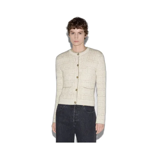 Wool And Lamé Check Jacquard Cardigan