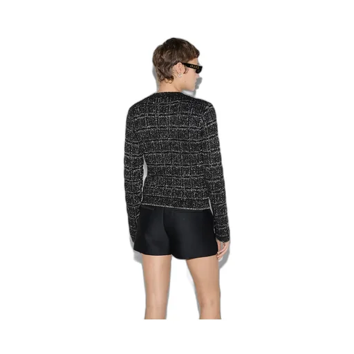 Wool And Lamé Check Jacquard Cardigan