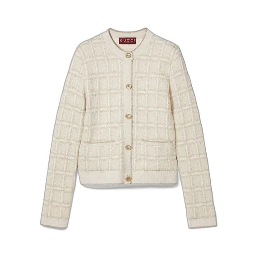 Wool And Lamé Check Jacquard Cardigan