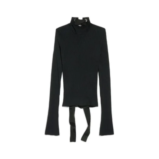 Lace-Up Fitted Turtleneck