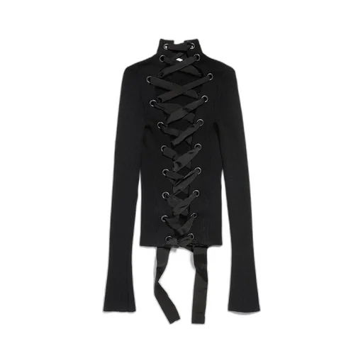 Lace-Up Fitted Turtleneck
