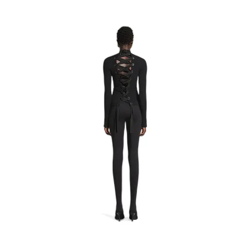 Lace-Up Fitted Turtleneck