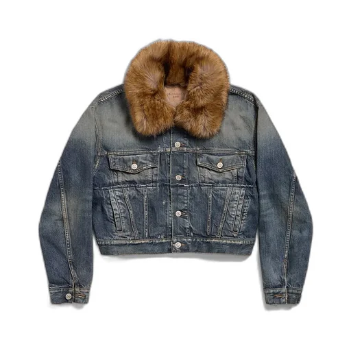 Animal-Free Fur Collar Denim Jacket