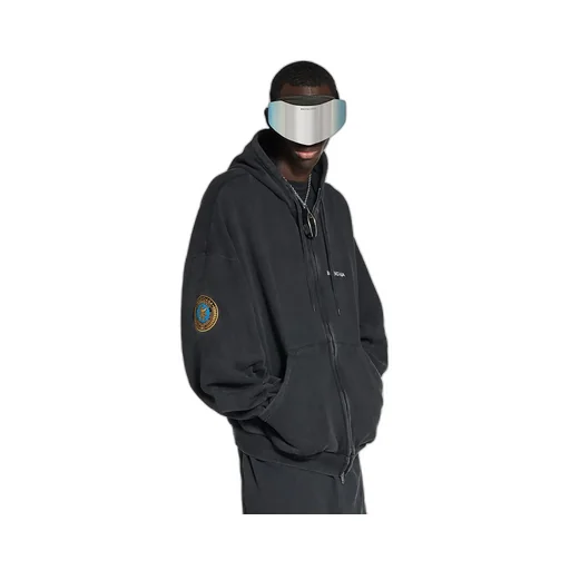Uniform Patch Zip-Up Hoodie Large Fit