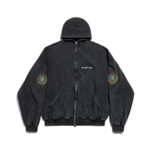 Uniform Patch Zip-Up Hoodie Large Fit