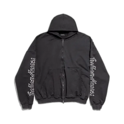 Blackletter Script Pulled Zip-Up Hoodie Large Fit