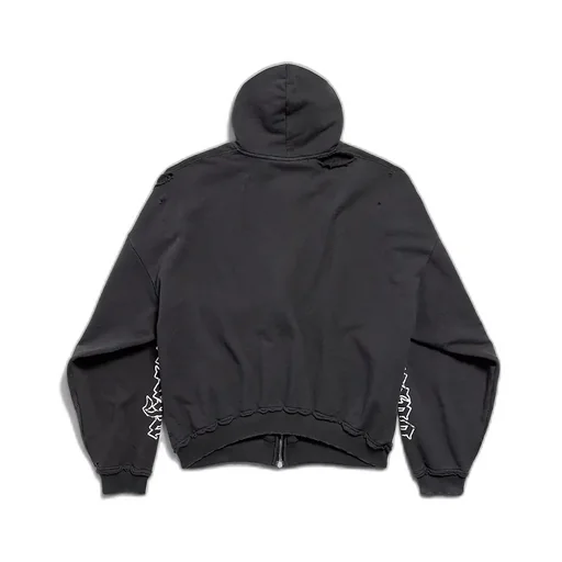 Blackletter Script Pulled Zip-Up Hoodie Large Fit