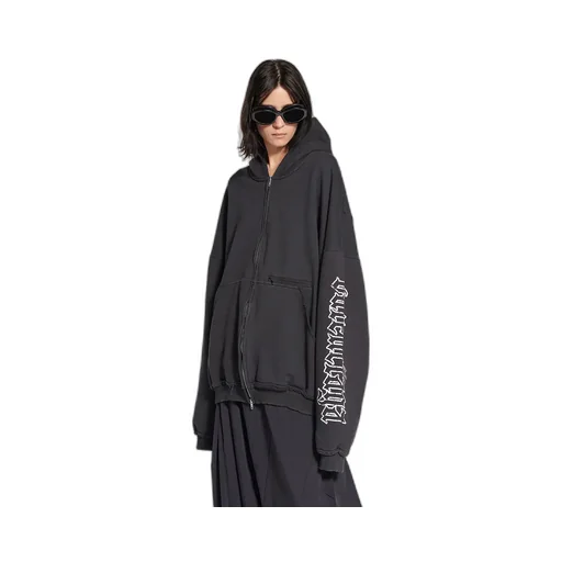 Blackletter Script Pulled Zip-Up Hoodie Large Fit