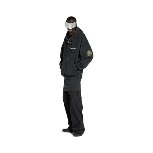 Uniform Patch Zip-Up Hoodie Large Fit