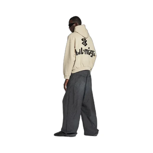 Tape Type Ripped Pocket Hoodie